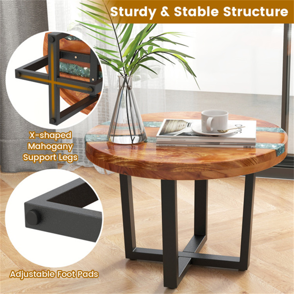 24-inch side table, round end table with epoxy top