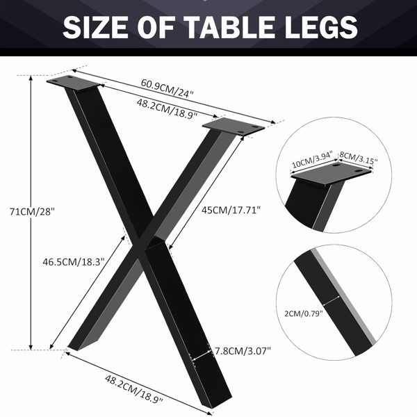 Metal Table Legs , 71cm Table Frame X Shape, Legs for Furniture DIY, for Dining Tables, Conference Table, Coffee Table, Two-Piece