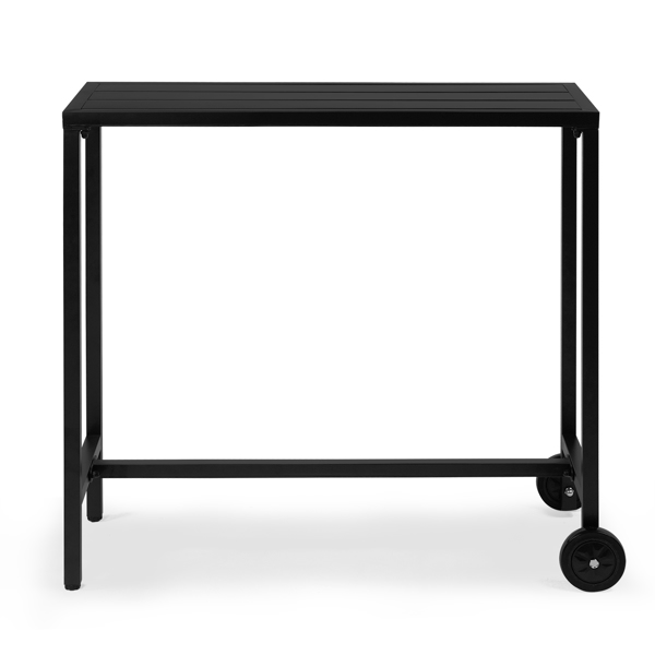 40" Outdoor Bar Table with Wheels, Rectangle Narrow Counter Height Table, Ideal Bar Height Table for Balcony Patio Garden Yard Poolside, Black