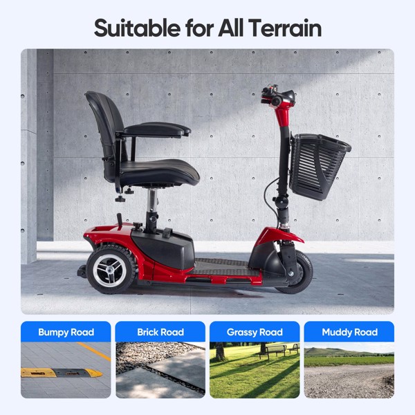 3 Wheel Mobility Scooters for Adults, Foldable Mobility Scooter for Seniors, Powered Electric Scooter with Basket, Heavy Duty Mobile for Travel, Elderly - Long Range Power Extended Battery (Red)