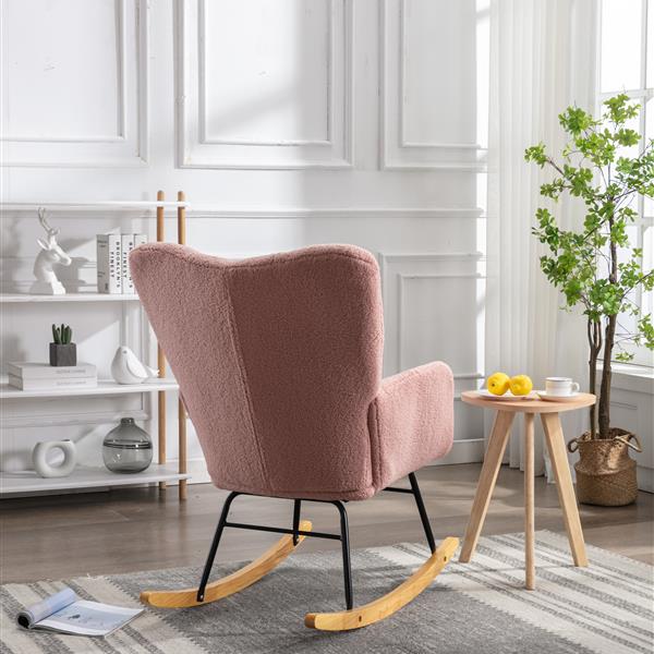 Mid Century Modern Teddy fabric Tufted Upholstered Rocking Chair Padded Seat for Living Room Bedroom,Pink