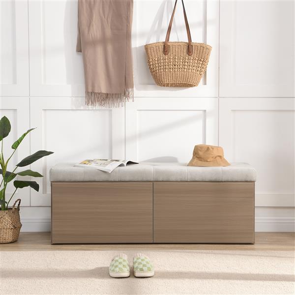 49" Shoe Storage Bench Entryway Shoe Cabinet Storage Ottoman with Padded Seat Cushion and Double Doors for Entryway, Hallway and Bedroom, Light Grey