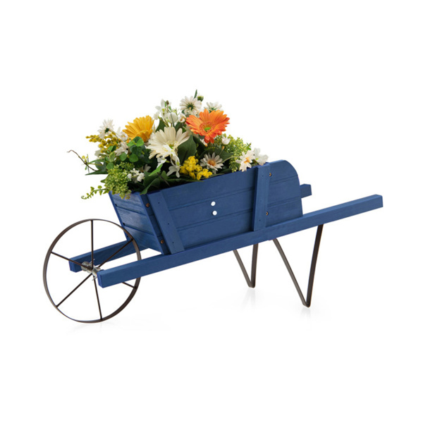 2 In 1 Wheelbarrow Planter，Wooden Wagon Planter with 9 Magnetic Accessories for Garden Yard