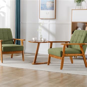 Accent Chairs Set of 2 with Side Table, Mid Century Modern Accent Chair, Wood and Fabric Armchairs Side Chair, Lounge Reading Comfy Arm Chair for Living Room, Bedroom, Office