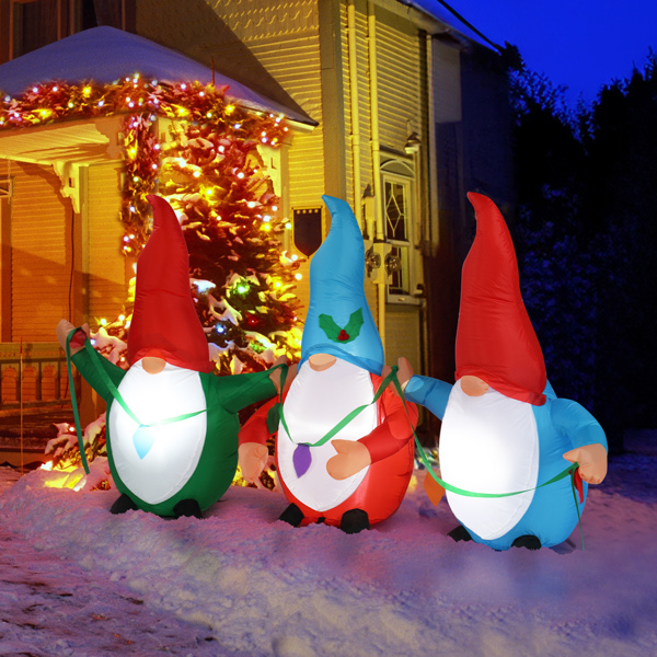 6.6 FT Lighted Christmas Inflatable Decoration, Inflatable Three Christmas Gnomes Elves, Funny Blow Up Yard Decorations with Built-in LED Lights for Holiday Party Front Yard Lawn Garden Decor