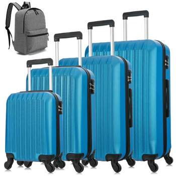 5 Piece Set Luggage Sets Suitcase ABS Hardshell Lightweight Spinner Wheels (16/20/24/28 inch) Blue