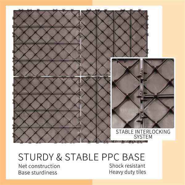 Plastic Interlocking Deck Tiles, 11.8"x11.8"(Pack of 44), Patio Flooring Outdoor Waterproof All Weather Use for Garden Poolside Front/Back Yard, Light Coffee Color