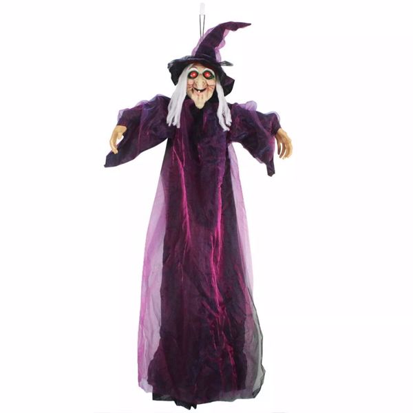 Halloween Hanging Witch Decorations Life Size Talking Witch Glow Red Eyes Horror