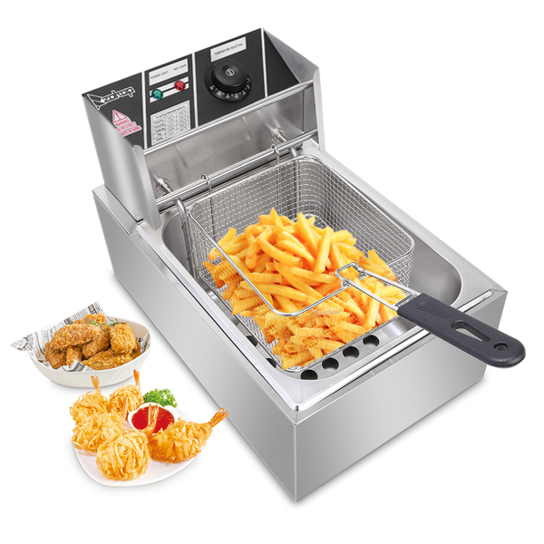 【Old Code：63547397】EH81 2500W MAX 110V 6.3QT/6L Stainless Steel Single Cylinder Electric Fryer US Plug