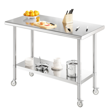 Generisch Küche Edelstahl Tisch, Edelstahl Regal mit 3 Regalen & Edelstahltisch mit Rollen, Servierwagen Edelstahl Unterstützung 150KG, Edelstahl Tisch für Restaurant Haus Hotel (122 * 61 * 89cm)