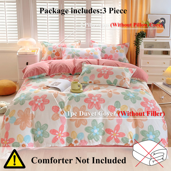 3 Piece Spring Pink Floral Duvet Cover Set for Women Adults Home Bedroom Pink Flowers Bedding Set With 2 Pillowcases Twin Size