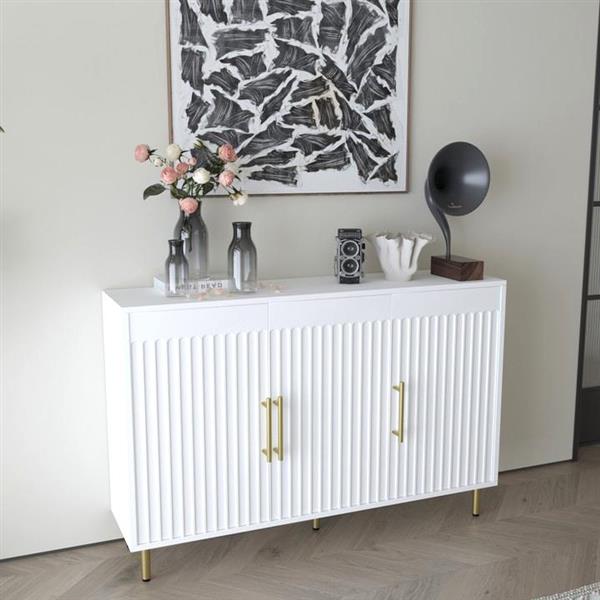 3-Door Large Storage Sideboard with Gold Handles for Kitchen, Dining Room and Living Room.55.12" W Accent White Buffet Cabinet, Coffee Bar Sideboard Cabinet with 3 doors (White)