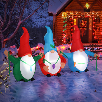 6.6 FT Lighted Christmas Inflatable Decoration, Inflatable Three Christmas Gnomes Elves, Funny Blow Up Yard Decorations with Built-in LED Lights for Holiday Party Front Yard Lawn Garden Decor