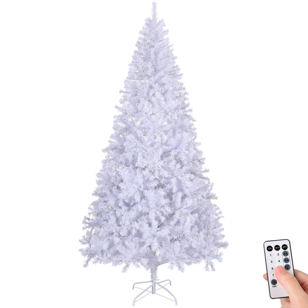 8 FT Pre-lit Artificial Christmas Tree, Hinged Xmas Pine Tree with 1500 Branch Tips, 500 Lights and Remote Control for Holiday Party Office Home, White