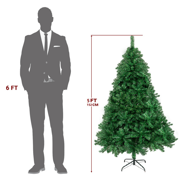 5 FT Artificial Christmas Tree, Unlit Christmas Pine Tree with 350 Branch Tips and Sturdy Metal Stand for Office Home Store Party Holiday Decor, Green