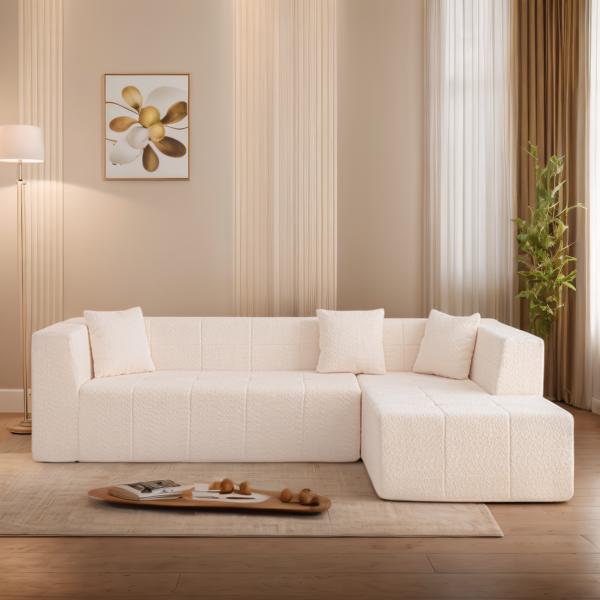 105.5" Modular L-Shaped Sectional Floor Couch, Deep Seat Tufted Comfy Sofa set with Chaise for Living Room 