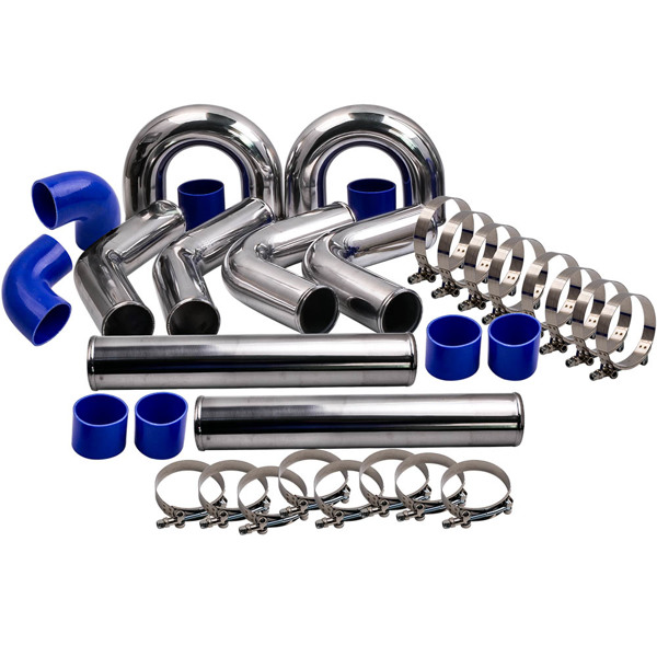 Universal 3" Aluminum Turbo Intercooler Pipe Tube Kit w/ Silicone Hose + Clamps