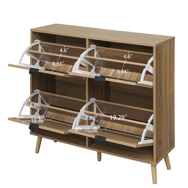 Natural Rattan 4 Door Shoe Rack, Freestanding Modern Shoe Storage Cabinet, for Entryway