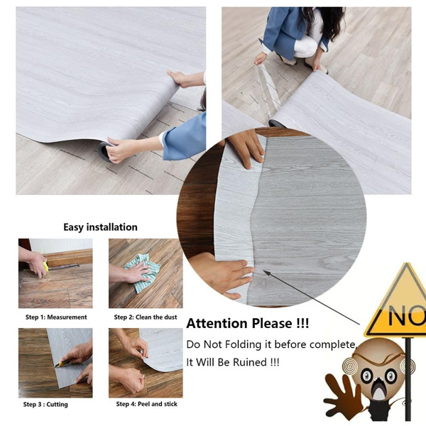 3D Retro Laminate Vinyl Flooring Roll, Peel and Stick Linoleum Wood Grain, Vinyl Plank Floor Tiles, Sticky Tiles for Bathroom, Kitchen, RV, Renter Friendly (Grey Oak,2FT*16.4FT)