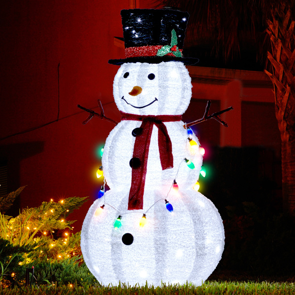 4ft 100LED 20 Lanterns Cashmere Fabric Retractable Snowman Garden Snowman Decoration 