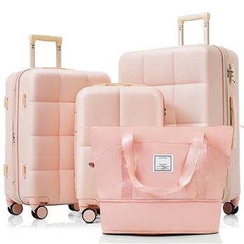 Luggage Sets 4 Piece, 20-inch with USB Port, Expandable ABS Durable Suitcase with Travel Bag,  Cup Holder, ABS Hard Shell Luggage with Spinner Wheels, pink