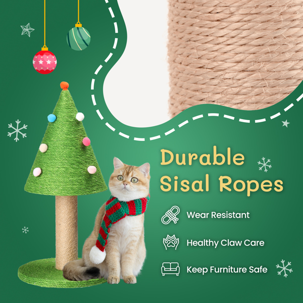 25in Christmas Tree Scratching Post, Cute Cat Scratcher with Natural Sisal Covered Frame & Colorful Little Balls for Indoor Cats