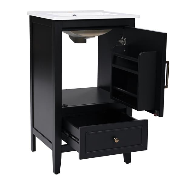 20" Bathroom Vanity with Sink, Bathroom Cabinet with Two Doors, Door Shelf Storage and Adiustable Foot Pads, A Drawer, Black