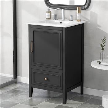 20\\" Bathroom Vanity with Sink, Bathroom Cabinet with Two Doors, Door Shelf Storage and Adiustable Foot Pads, A Drawer, Black