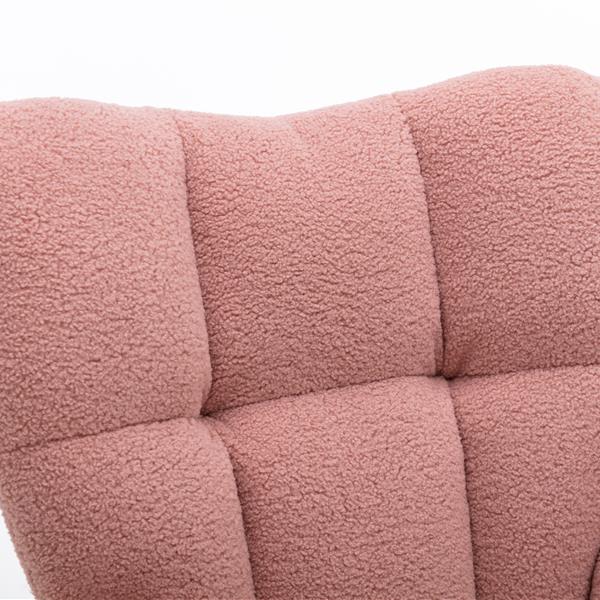 Mid Century Modern Teddy fabric Tufted Upholstered Rocking Chair Padded Seat for Living Room Bedroom,Pink