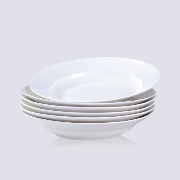 White Dinner Plates Set of 6, 9.5 Inch Salad Serving Modern Round Dishes - Dishwasher, Microwave, Oven Safe, Scratch Resistant, Smooth Glaze