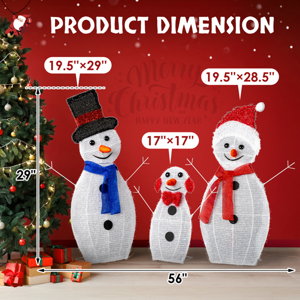 Lighted Snowman Christmas Yard Decorations, Set of 3 Pre-lit 2D Snowman Family with 80 LED White Lights and Stakes for Xmas Outdoor Holiday Indoor Decor Lighted Holiday Displays