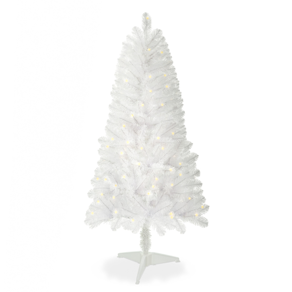 4ft White Artificial Christmas Tree Prelit With Stand ,100 Warm White Led Lights, Realistic 241 Branch Tips PVC White Norwood Spruce Tree Easy Assembly For Indoor, Home 