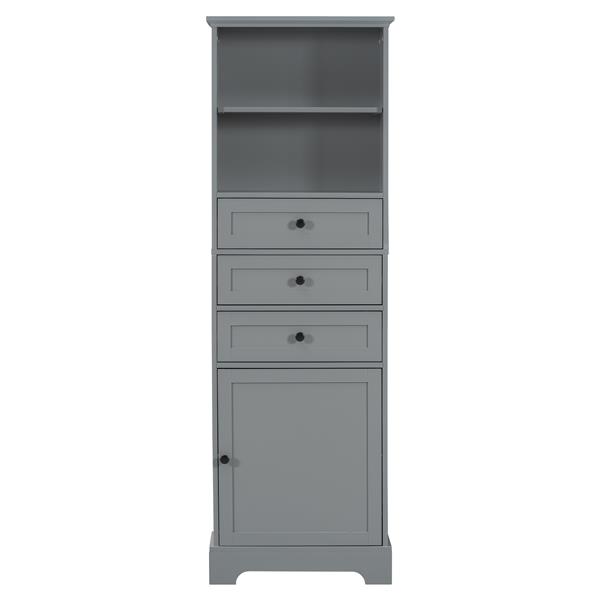 Gray Tall Storage Cabinet with 3 Drawers and Adjustable Shelves for Bathroom, Study, Office and Interior, MDF Board with Painted Finish