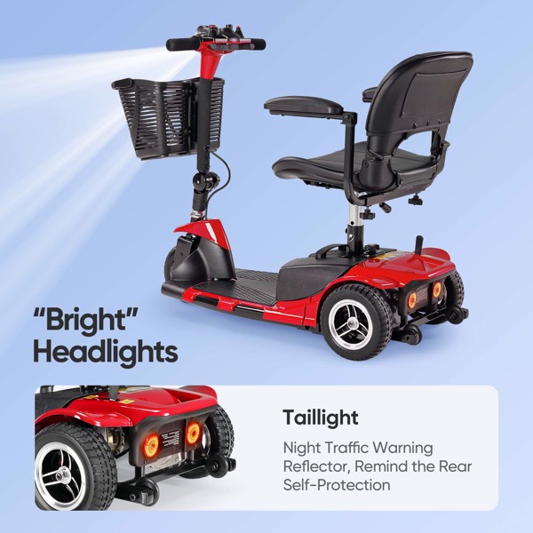 3 Wheel Mobility Scooters for Adults, Foldable Mobility Scooter for Seniors, Powered Electric Scooter with Basket, Heavy Duty Mobile for Travel, Elderly - Long Range Power Extended Battery (Red)