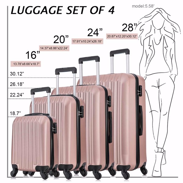 5 Piece Set Luggage Sets Suitcase ABS Hardshell Lightweight Spinner Wheels (16/20/24/28 inch) 