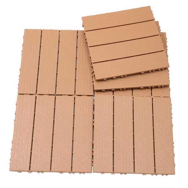 Plastic Interlocking Deck Tiles, 11.8"x11.8"(Pack of 44), Patio Flooring Outdoor Waterproof All Weather Use for Garden Poolside Front/Back Yard, Burlywood