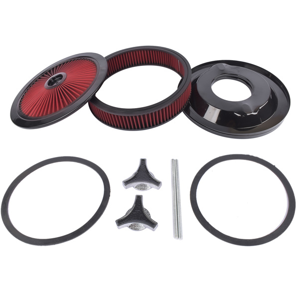 14" x 3" Red Air Cleaner Kit Recessed Black Trim for Carburetor with 5 1/8" Neck