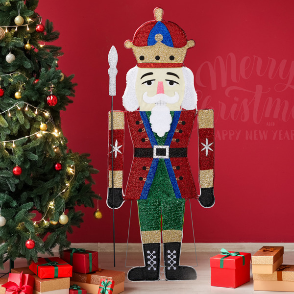 Lighted Nutcracker Christmas Yard Decorations, Pre-lit 2D Nutcracker Soldier with 162 LED Warm White Lights and Stakes for Xmas Outdoor Holiday Indoor Decor Lighted Holiday Displays