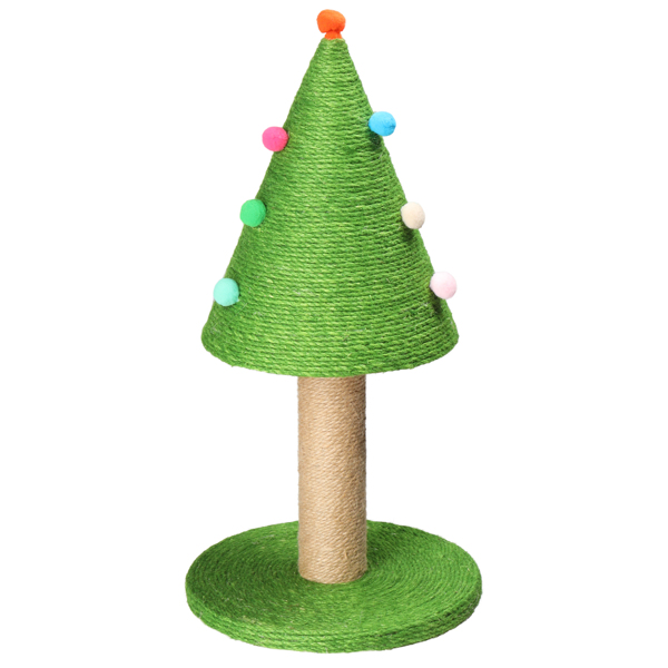 25in Christmas Tree Scratching Post, Cute Cat Scratcher with Natural Sisal Covered Frame & Colorful Little Balls for Indoor Cats