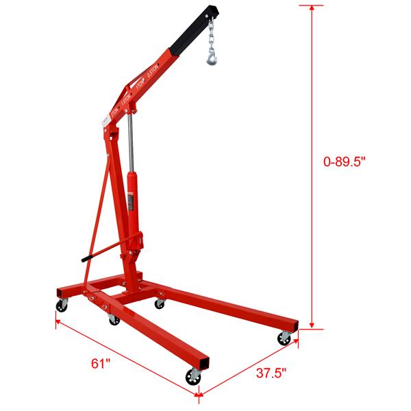 2 Ton Folding Engine Hoist Cherry Picker Shop Crane Hoist Lift, Heavy Duty Steel with 6 Iron Caster Wheels (red)