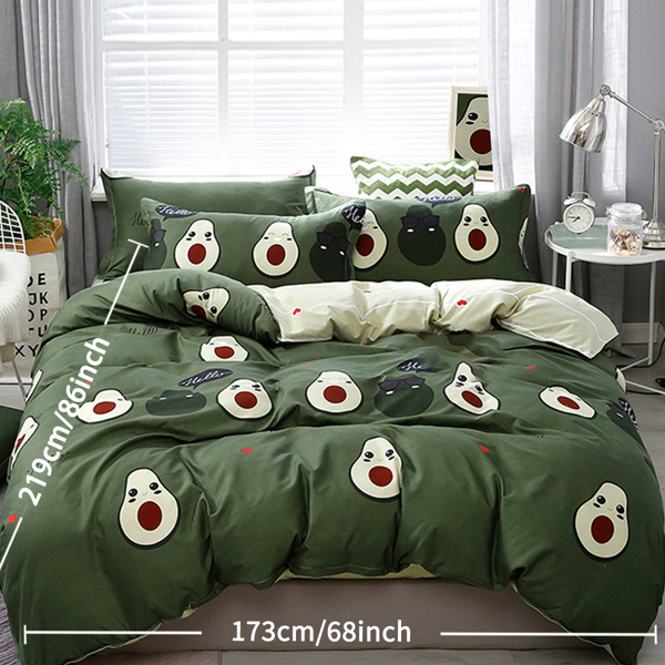 3 Piece Cute Avocado Duvet Cover Set Queen Size for Adults Ultra Soft Bedding Set Green