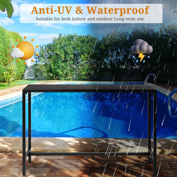 55" Outdoor Bar Table with Adjustable Feet, Rectangle Narrow Counter Height Table, Ideal Bar Height Table for Balcony Patio Garden Yard Poolside, Black