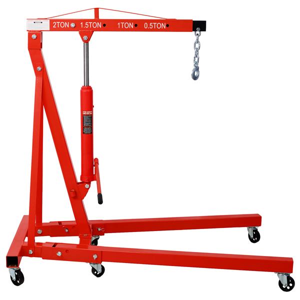 2 Ton Folding Engine Hoist Cherry Picker Shop Crane Hoist Lift, Heavy Duty Steel with 6 Iron Caster Wheels (red)