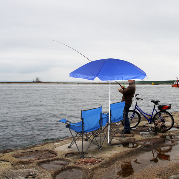 Portable Outdoor 2-Seat Folding Chair with Removable Sun Umbrella Blue