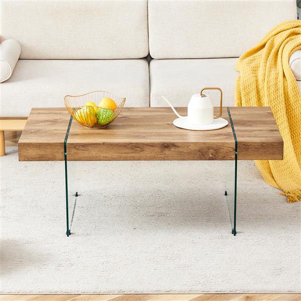 43.3"x23.6" Wood colored texture sticker MDF Coffee Table with Tempered glass legs.Suitable for Living Room.It can be used not only as a coffee table but also as a side table or display stand.