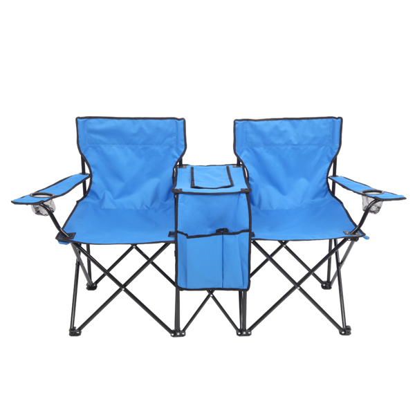 Portable Outdoor 2-Seat Folding Chair with Removable Sun Umbrella Blue