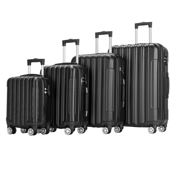 4 Piece Luggage Sets, 16/20/24/28" ABS Durable Suitcase Sets Double Wheels TSA Lock, Black