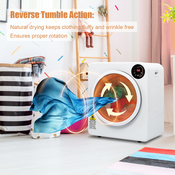 Electric Compact Laundry Clothes Dryer, 13.2Ibs 6kg Tumble Dryer with Stainless Steel Tub, Easy Control Panel with LED display for Variety Drying Mode, Portable Dryer for Apartments, Home, Dorm, White