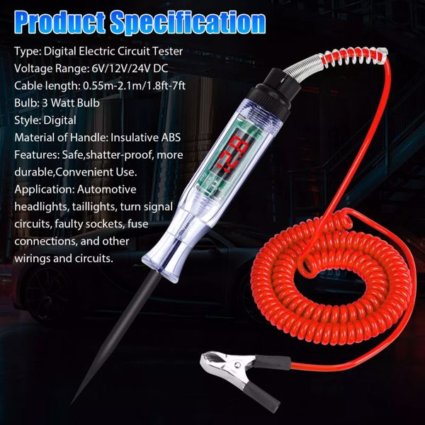 6/12/24V Car Digital Electric Voltage Circuit Tester Truck Automotive Light Test