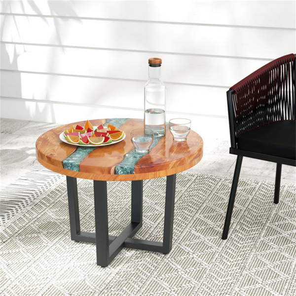 24-inch side table, round end table with epoxy top